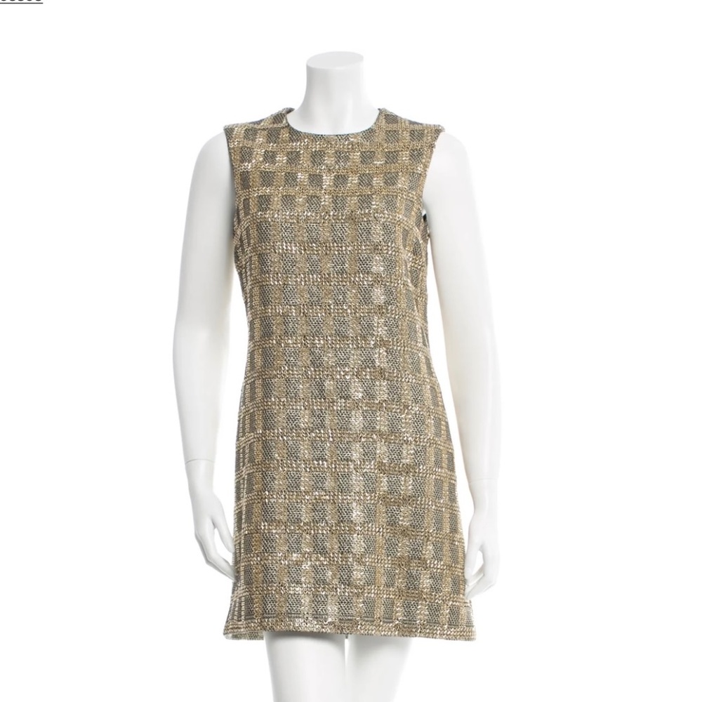 Michael Kors Gold Metallic Bead Tweed Shift Dress. M, 6